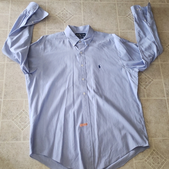 RALPH LAUREN BLUE COTTON DRESS SHIRT - Picture 1 of 8